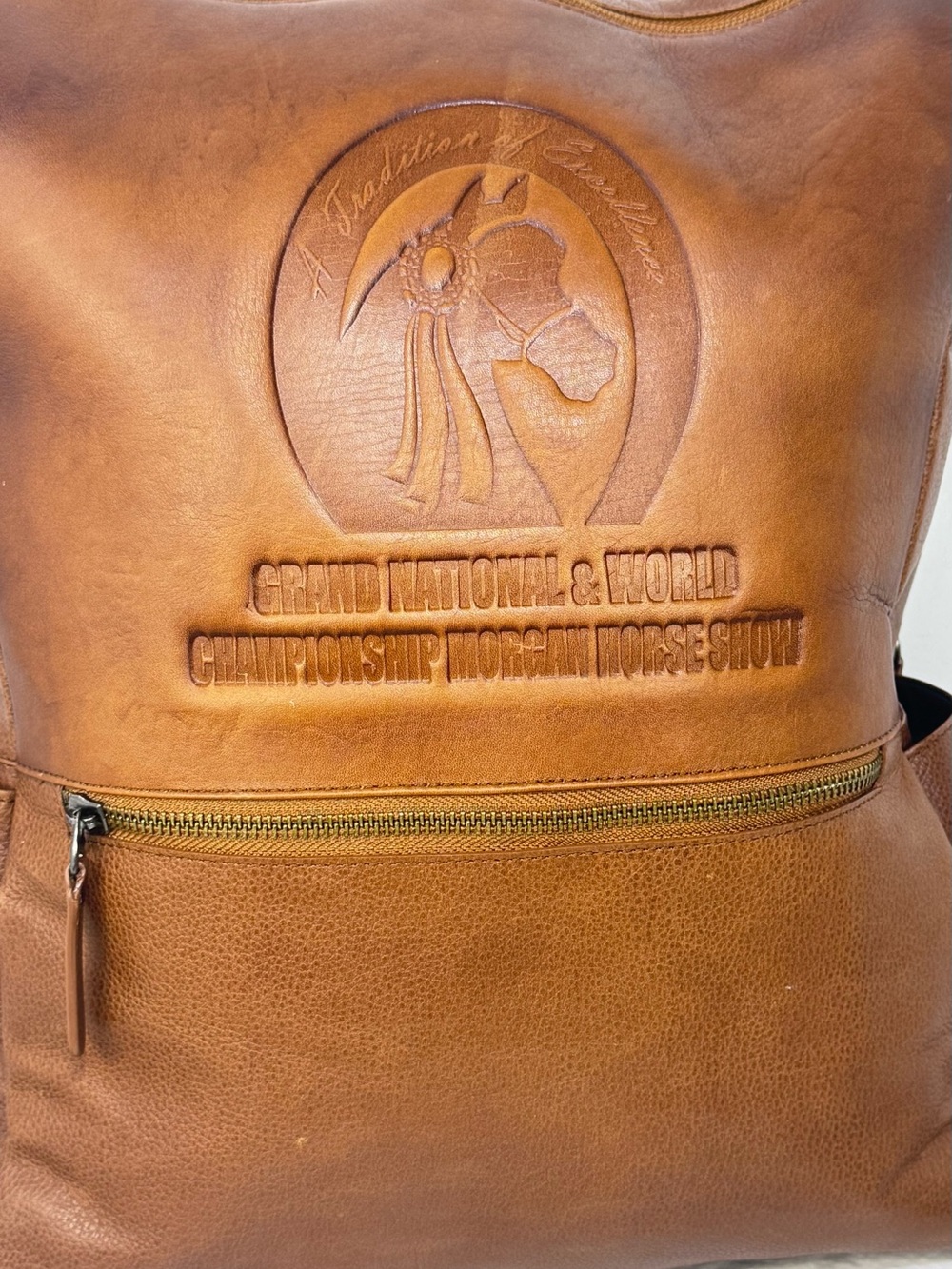 Marsha de Arriaga Brown Leather Grand National Morgan Horse Show Backpack - Picture 2 of 16